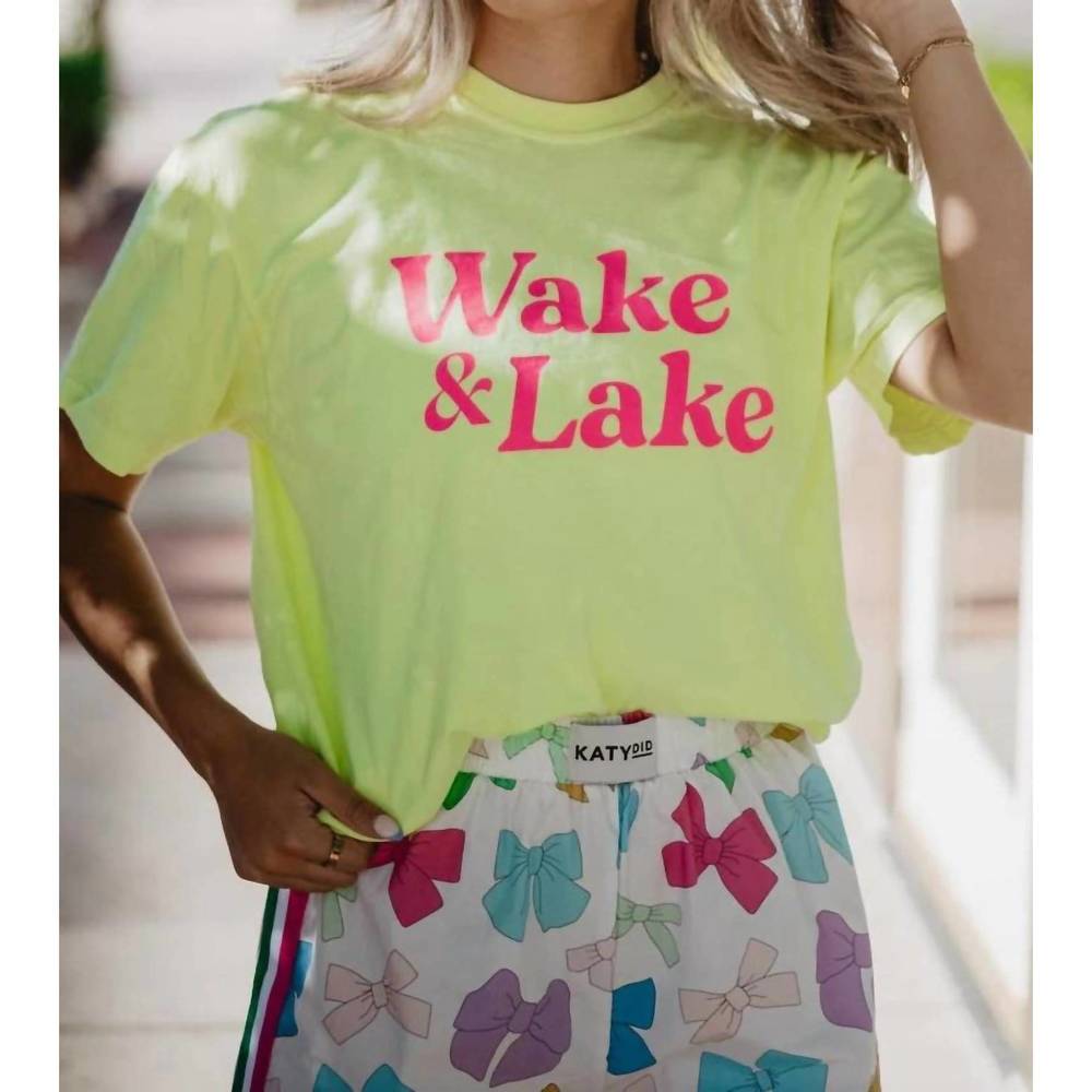 NEW KATYDID wake and lake graphic cotton tee in neon lemon